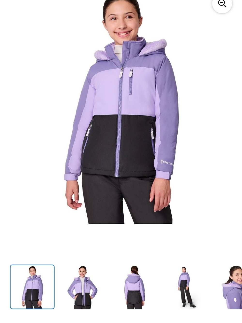 Girls Two-Tone Lavender & Black Hooded Winter Jacket